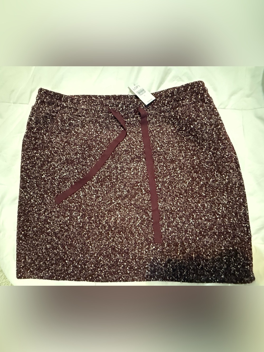 LOFT Burgundy Marled Knit Mini Skirt with Drawstring